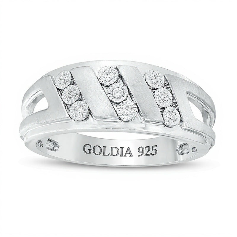0.1 CT. TW Diamond Triple Row Slant Multi-Finish Ring in Sterling Silver