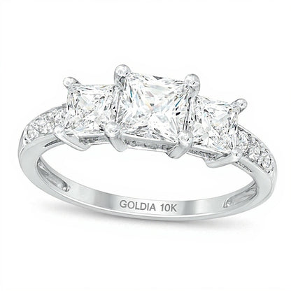 Princess-Cut White Lab-Created Sapphire Three Stone Ring in 10K White Gold