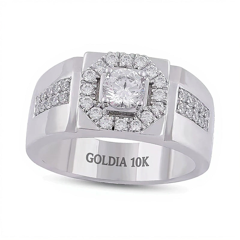 1.0 CT. TW Diamond Octagon Frame Signet-Style Ring in 10K White Gold