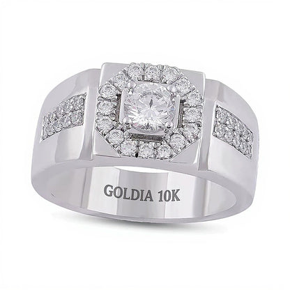 1.0 CT. TW Diamond Octagon Frame Signet-Style Ring in 10K White Gold