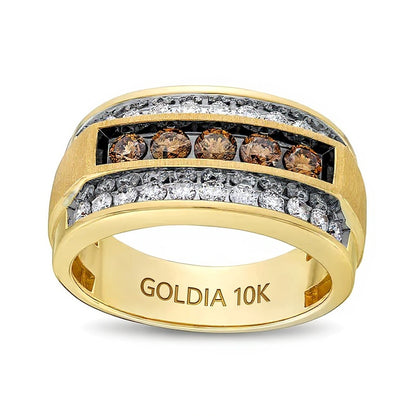 1.25 CT. TW Champagne and White Diamond Raised Five Stone Ring in 10K Gold