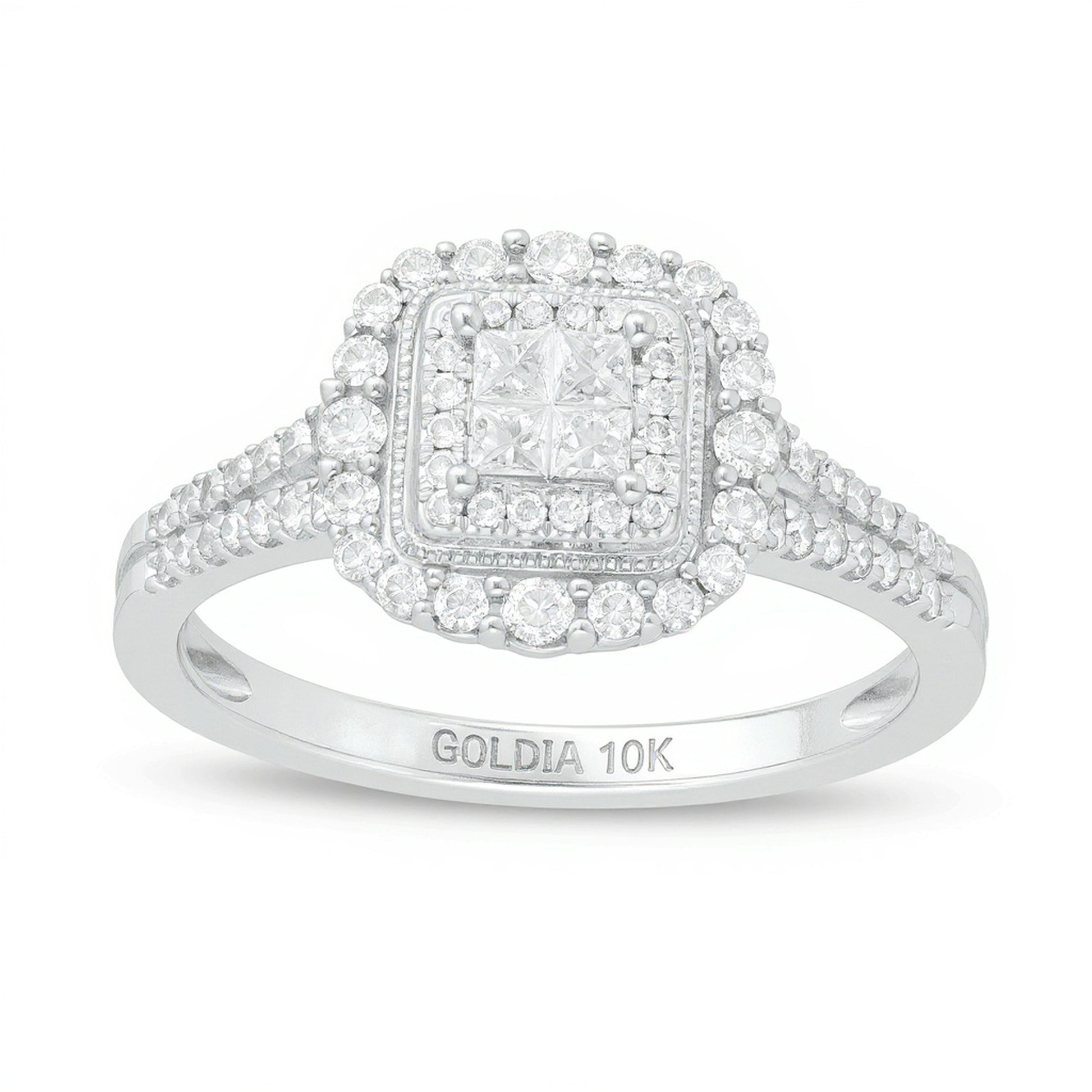 0.5 CT. TW Princess-Cut Quad Diamond Square Frame Vintage-Style Engagement Ring in 10K White Gold
