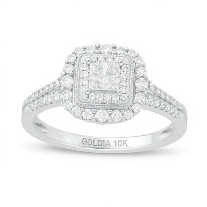 0.5 CT. TW Princess-Cut Quad Diamond Square Frame Vintage-Style Engagement Ring in 10K White Gold