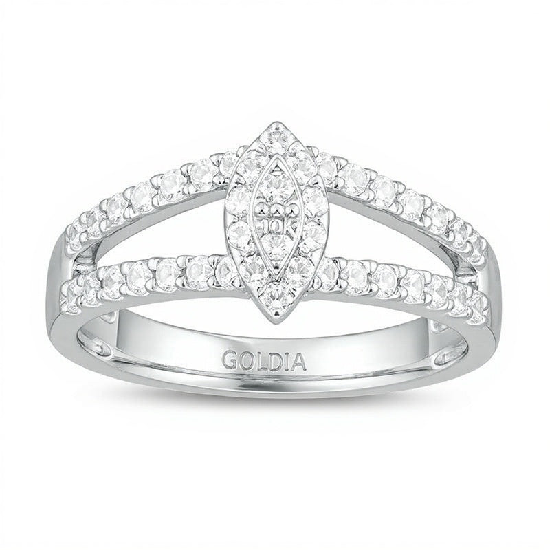 0.95 CT. T.W. Pear-Shaped Multi-Diamond Frame Multi-Row Ring in 10K White Gold
