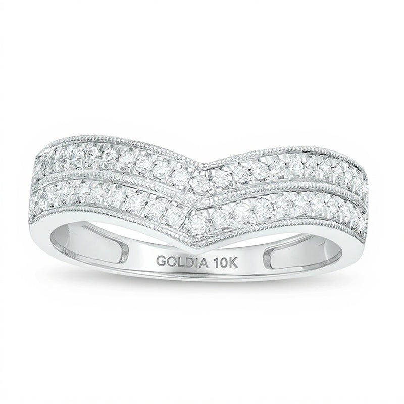 0.25 CT. TW Diamond Two Row Chevron Wedding Band in 10K White Gold