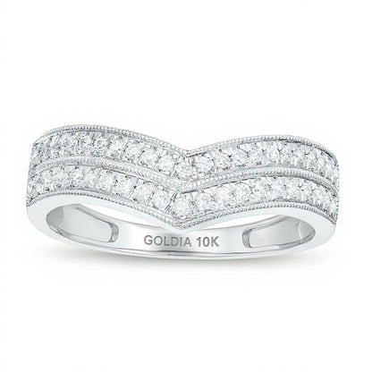 0.25 CT. TW Diamond Two Row Chevron Wedding Band in 10K White Gold