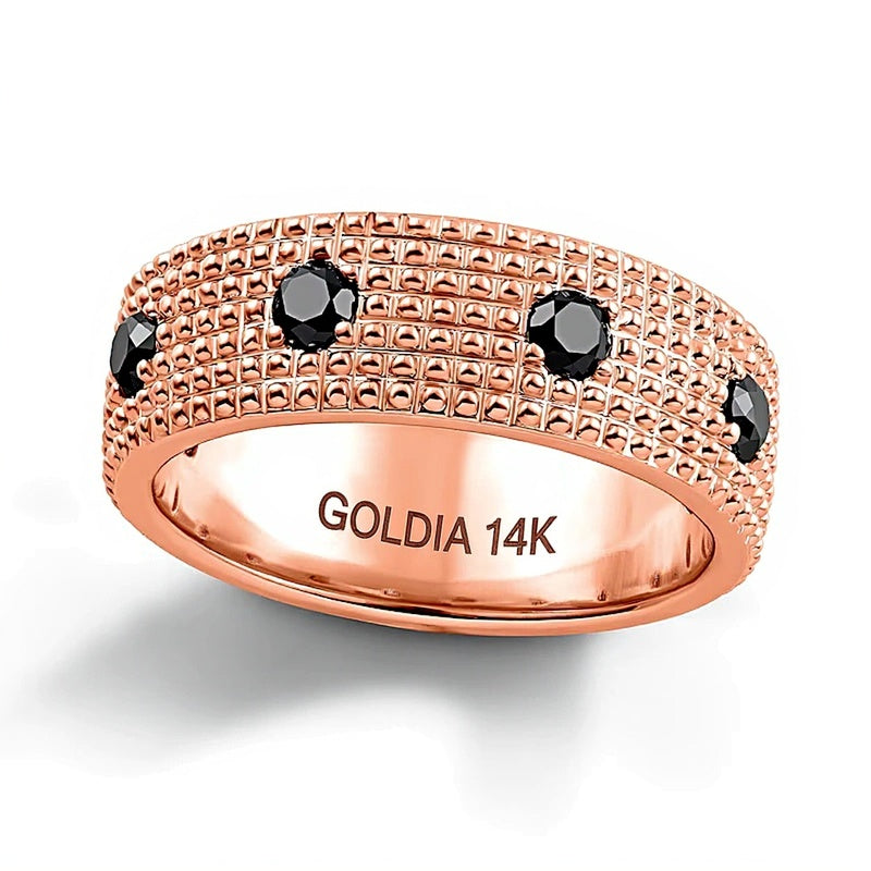 Black Spinel Beaded Multi-Row Band in Sterling Silver with 14K Rose Gold Plate