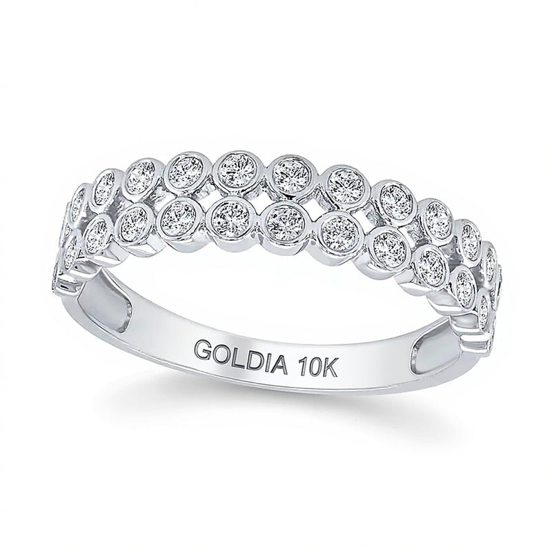 0.33 CT. TW Diamond Bezel Double Row Ring in 10K White Gold