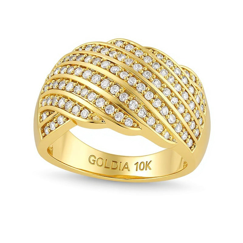 0.75 CT. TW Diamond Linear Multi-Row Rolling Wave Ring in 10K Gold