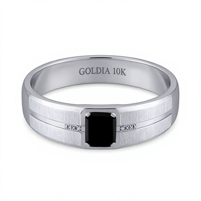Rectangular Black Onyx and Diamond Accent Ring in 10K White Gold