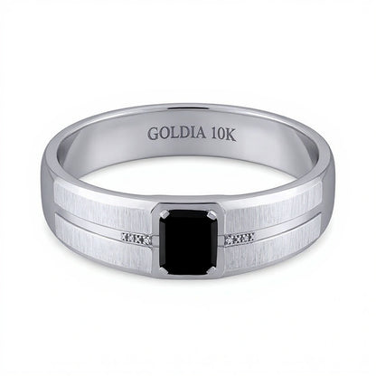 Rectangular Black Onyx and Diamond Accent Ring in 10K White Gold