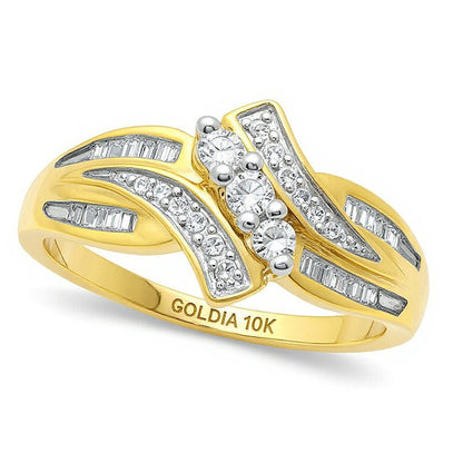 0.33 CT. TW Diamond Three Stone Swirl Bypass Ring in 10K Gold