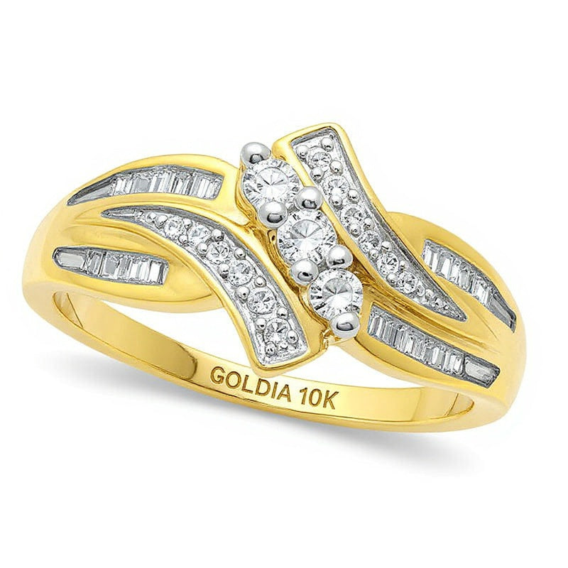 0.33 CT. TW Diamond Three Stone Swirl Bypass Ring in 10K Gold