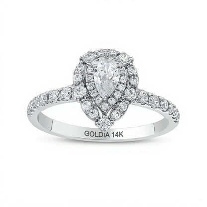 0.75 CT. TW Pear-Shaped Diamond Double Frame Engagement Ring in 14K White Gold