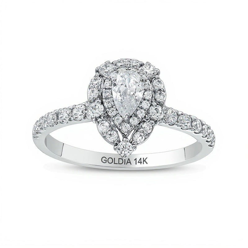 0.75 CT. TW Pear-Shaped Diamond Double Frame Engagement Ring in 14K White Gold
