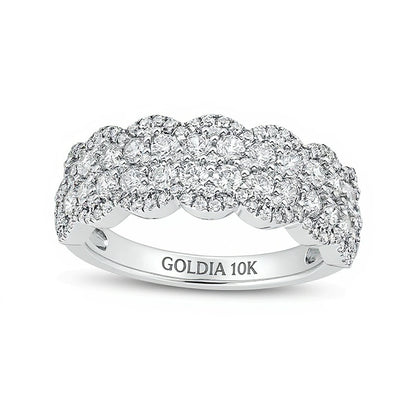 1.0 CT. TW Diamond Double Row Scallop-Edge Band in 10K White Gold