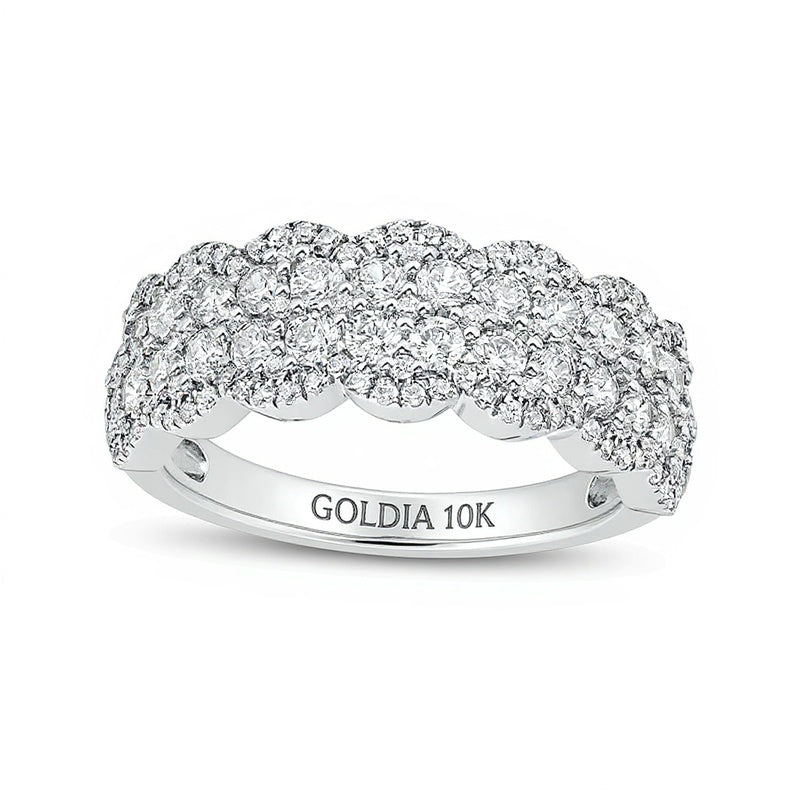 1.0 CT. TW Diamond Double Row Scallop-Edge Band in 10K White Gold