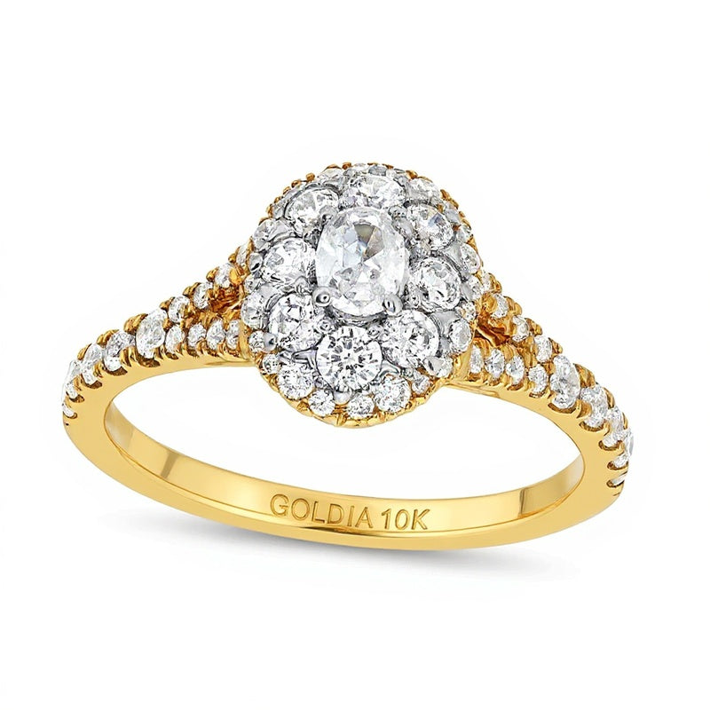 0.75 CT. TW Oval Multi-Diamond Split Shank Engagement Ring in 10K Gold