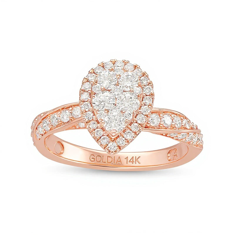 1.0 CT. TW Composite Pear Diamond Frame Twist Shank Engagement Ring in 14K Rose Gold