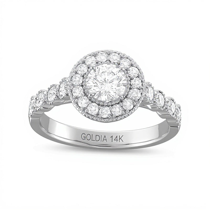 1.25 CT. TW Diamond Beaded Frame Engagement Ring in 14K White Gold (I/I2)