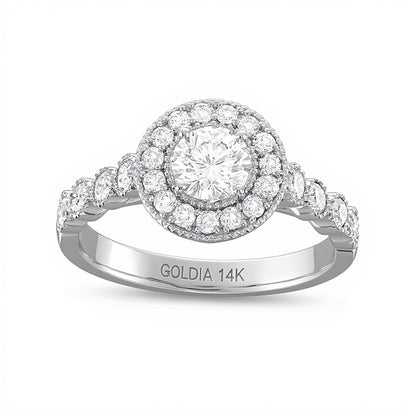 1.25 CT. TW Diamond Beaded Frame Engagement Ring in 14K White Gold (I/I2)