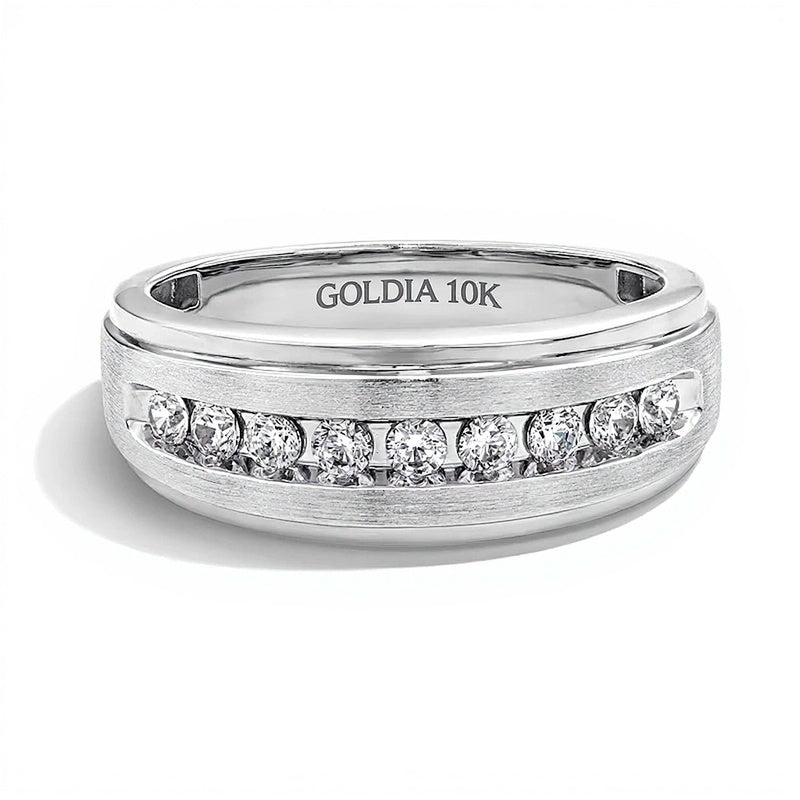 0.5 CT. TW Diamond Stepped Edge Band in 10K White Gold