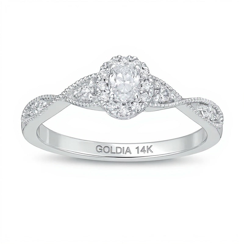0.33 CT. TW Oval Diamond Frame Twist Shank Engagement Ring in 14K White Gold (I/SI2)