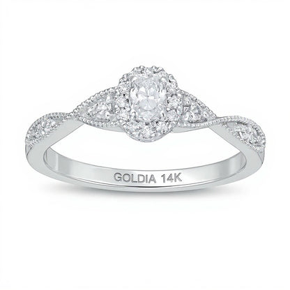 0.33 CT. TW Oval Diamond Frame Twist Shank Engagement Ring in 14K White Gold (I/SI2)