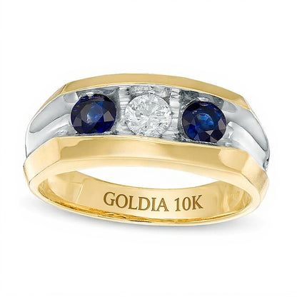 Blue Sapphire and 0.33 CT. Diamond Three-Stone Ring in 10K Gold
