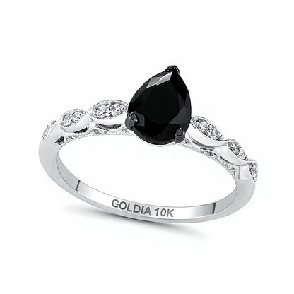 Pear-Shaped Black Sapphire and 0.1 CT. TW Diamond Vintage-Style Engagement Ring in 10K White Gold
