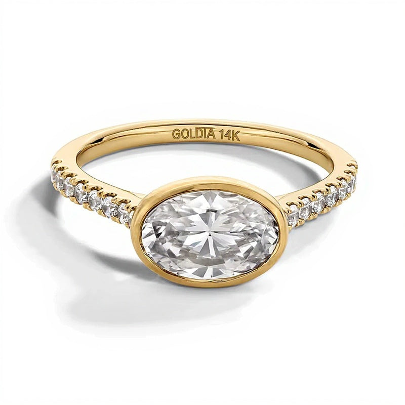 1.75 CT. TW Oval Lab-Grown Diamond Bezel-Set Sideways Engagement Ring in 14K Gold (F/VS2)