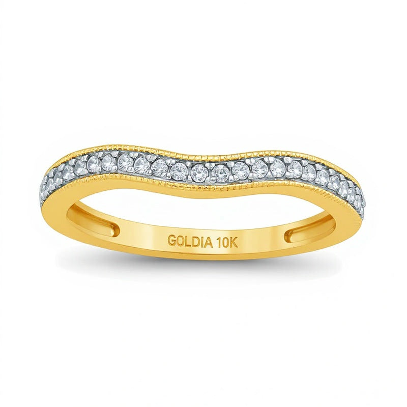 0.17 CT. TW Diamond Vintage-Style Contour Wedding Band in 10K Gold