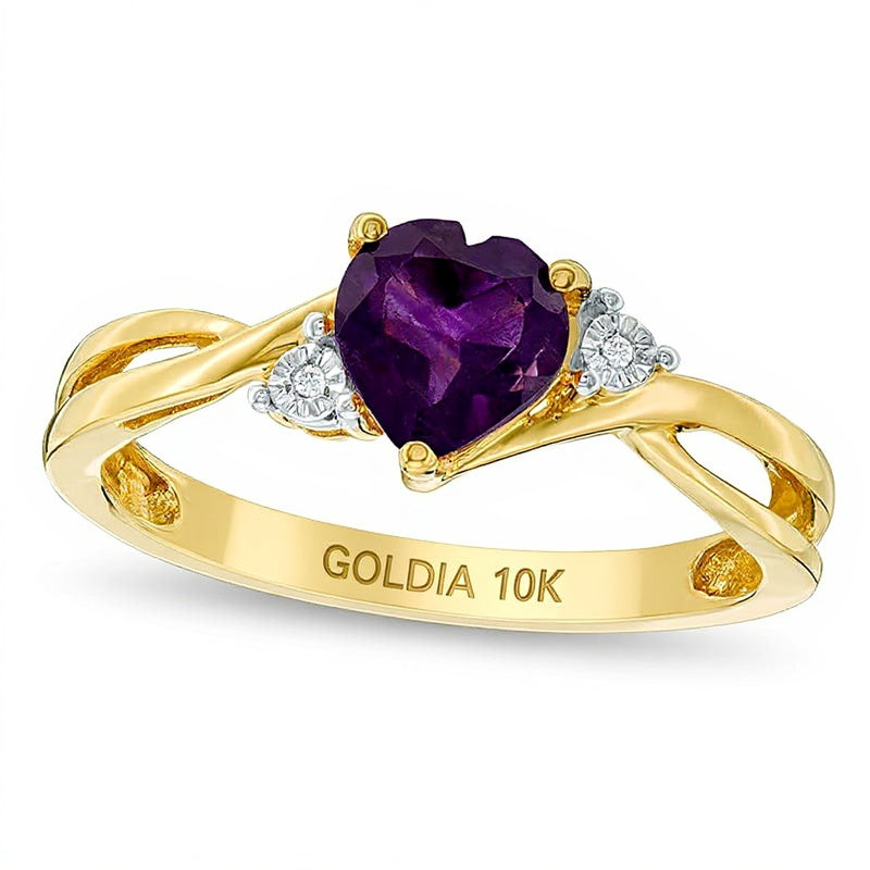 6.0mm Heart-Shaped Amethyst and Diamond Accent Split Shank Ring in 10K Gold