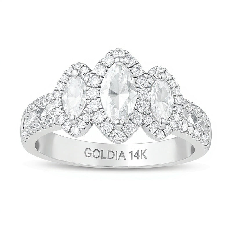 1.5 CT. TW Marquise Diamond Frame Past Present FutureÂ® Engagement Ring in 14K White Gold (I/SI2)