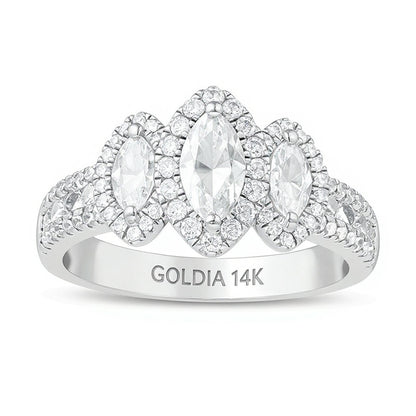 1.5 CT. TW Marquise Diamond Frame Past Present FutureÂ® Engagement Ring in 14K White Gold (I/SI2)