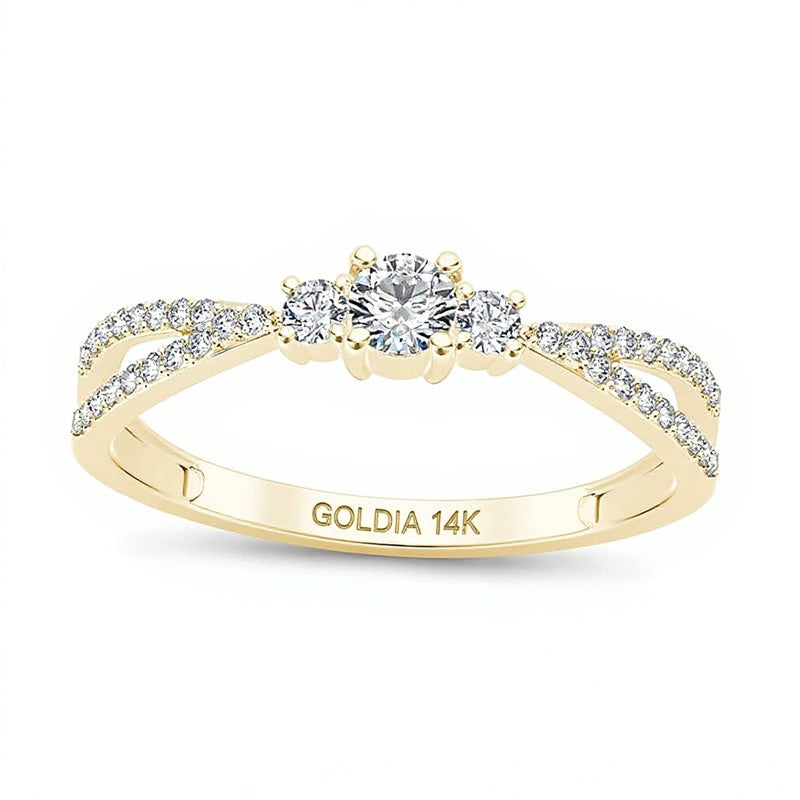 0.25 CT. TW Diamond Three Stone Split Shank Engagement Ring in 14K Gold
