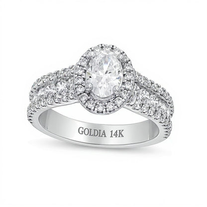 1.75 CT. TW Oval Lab-Grown Diamond Frame Triple Row Engagement Ring in 14K White Gold (F/VS2)