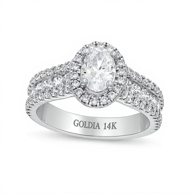 1.75 CT. TW Oval Lab-Grown Diamond Frame Triple Row Engagement Ring in 14K White Gold (F/VS2)