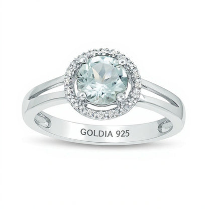 5.7mm Aquamarine and Diamond Accent Frame Split Shank Ring in Sterling Silver