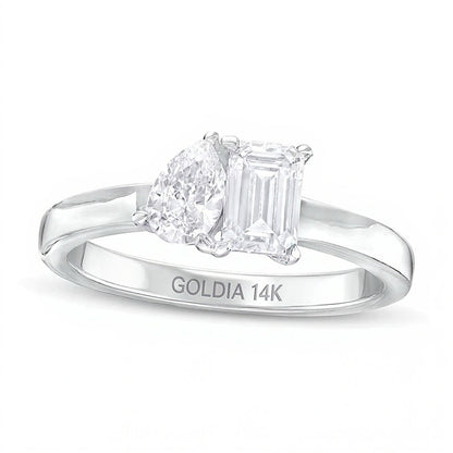 1.0 CT. TW Pear-Shaped and Emerald-Cut Diamond Toi et Moi Engagement Ring in 14K White Gold