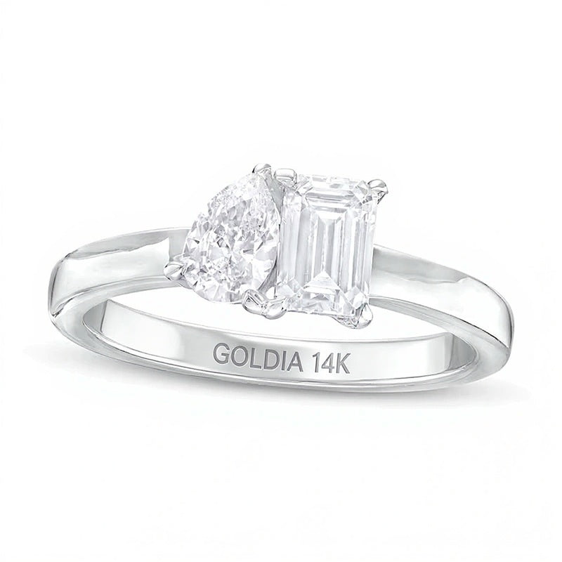 1.0 CT. TW Pear-Shaped and Emerald-Cut Diamond Toi et Moi Engagement Ring in 14K White Gold