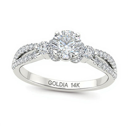 1.0 CT. TW Diamond Collared Split Shank Engagement Ring in 14K White Gold