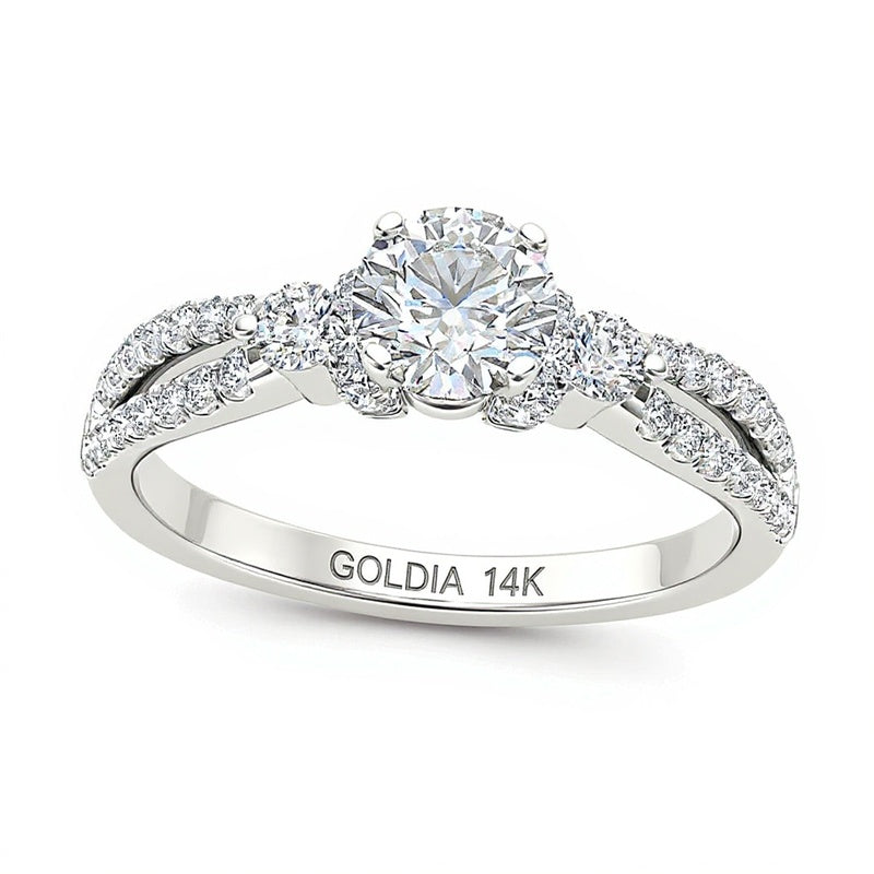 1.0 CT. TW Diamond Collared Split Shank Engagement Ring in 14K White Gold
