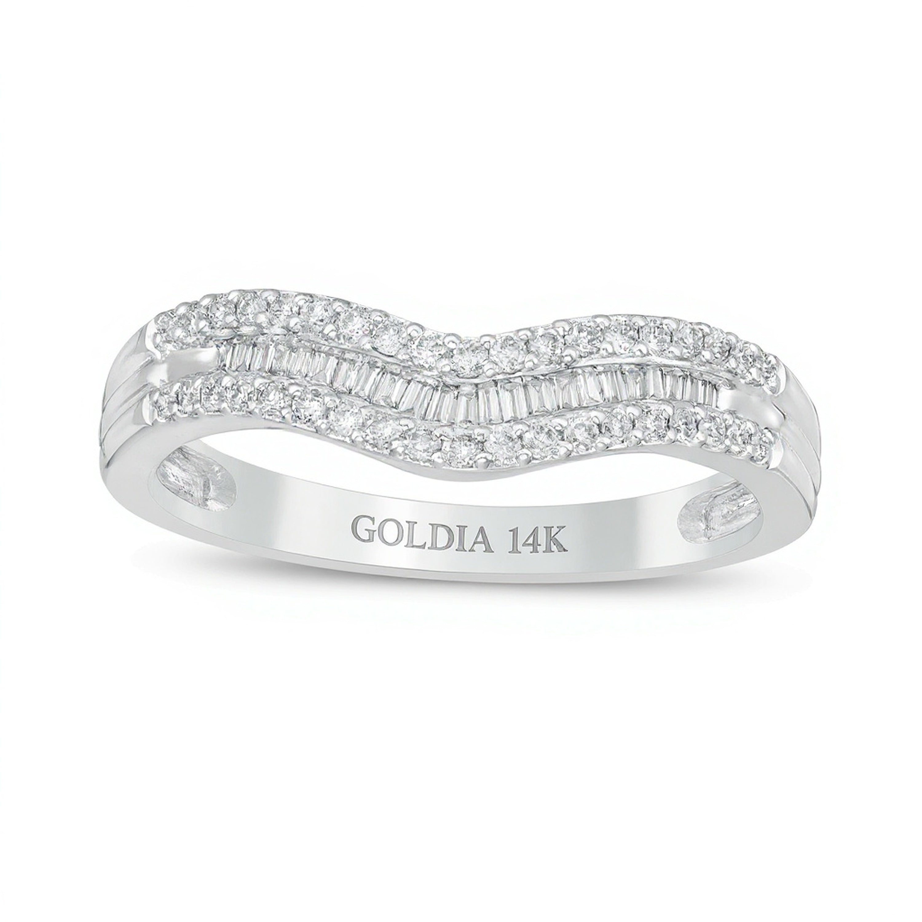 0.25 CT. TW Baguette and Round Diamond Contour Multi-Row Anniversary Band in 14K White Gold