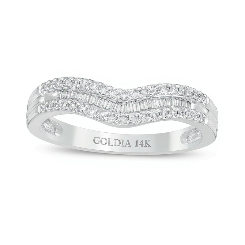 0.25 CT. TW Baguette and Round Diamond Contour Multi-Row Anniversary Band in 14K White Gold