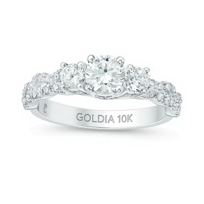 1.0 CT. TW Diamond Three Stone Braid Engagement Rink in 10K White Gold