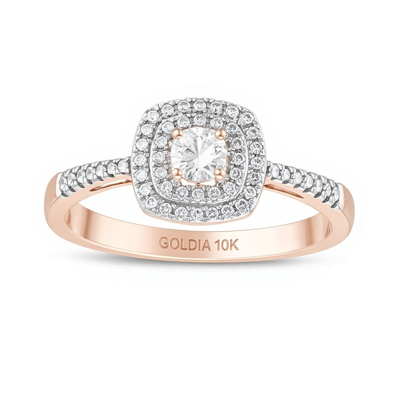0.33 CT. TW Diamond Double Cushion Frame Engagement Ring in 10K Rose Gold