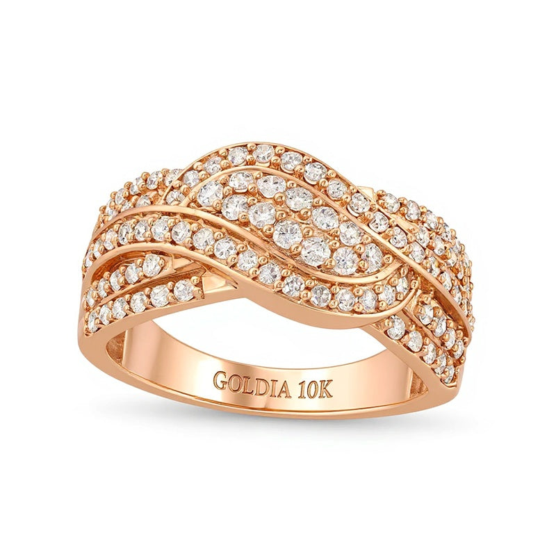 0.75 CT. TW Diamond Double Row Wave Bypass Ring in 10K Rose Gold