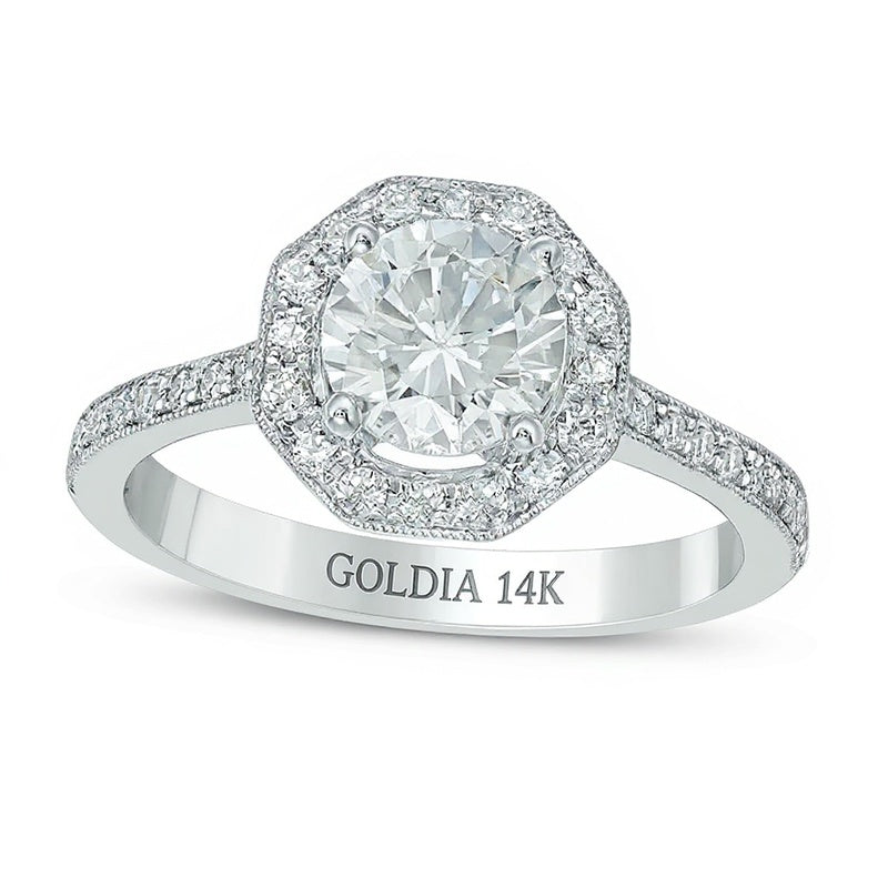 1.33 CT. TW Diamond Octagon Frame Vintage-Style Engagement Ring in 14K White Gold