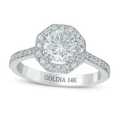 1.33 CT. TW Diamond Octagon Frame Vintage-Style Engagement Ring in 14K White Gold